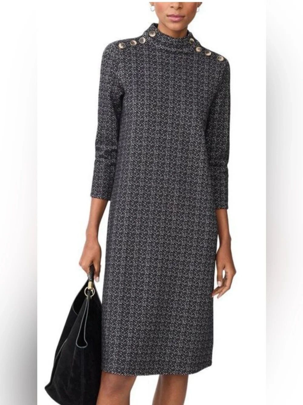 J. McLaughlin Grey Tweed Midi Dress with Shoulder Buttons $258